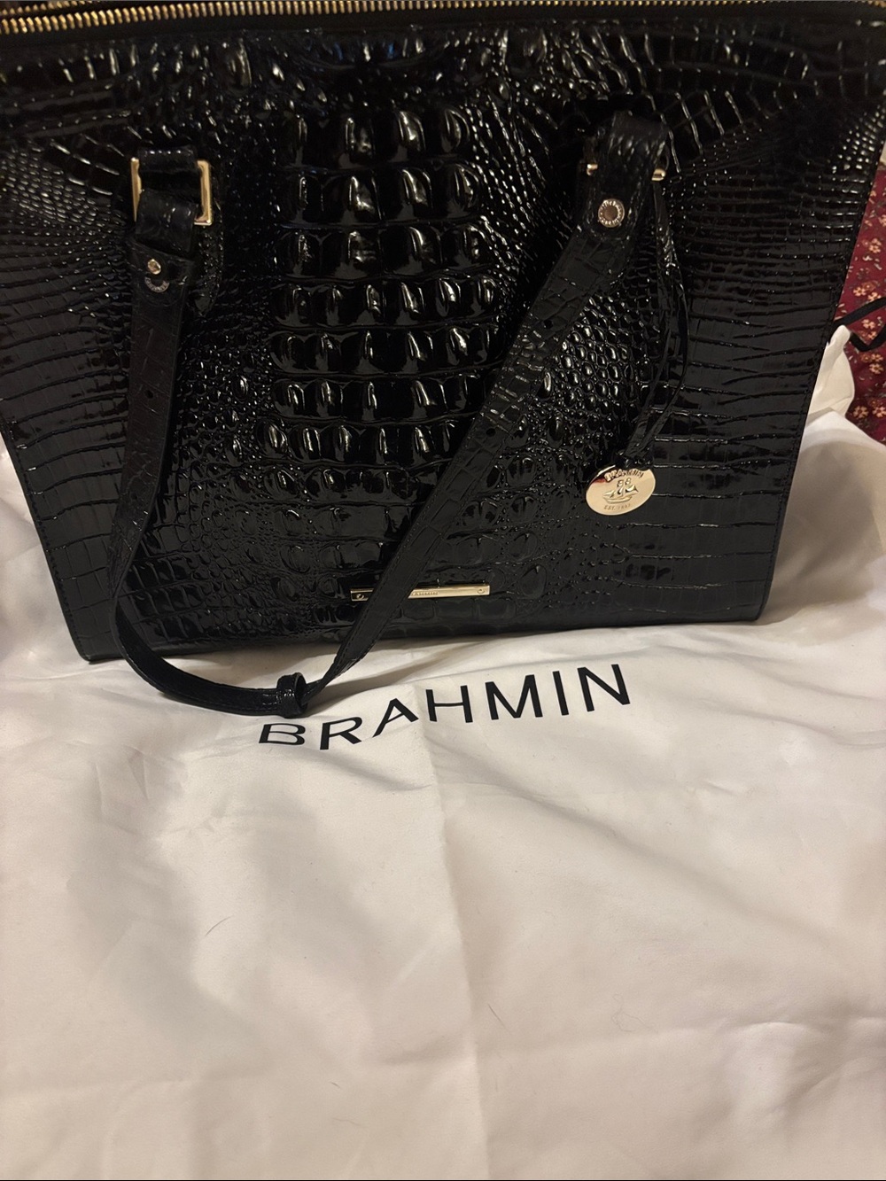 Brahmin Anywhere Croc-Embossed Tote with Gold Accents